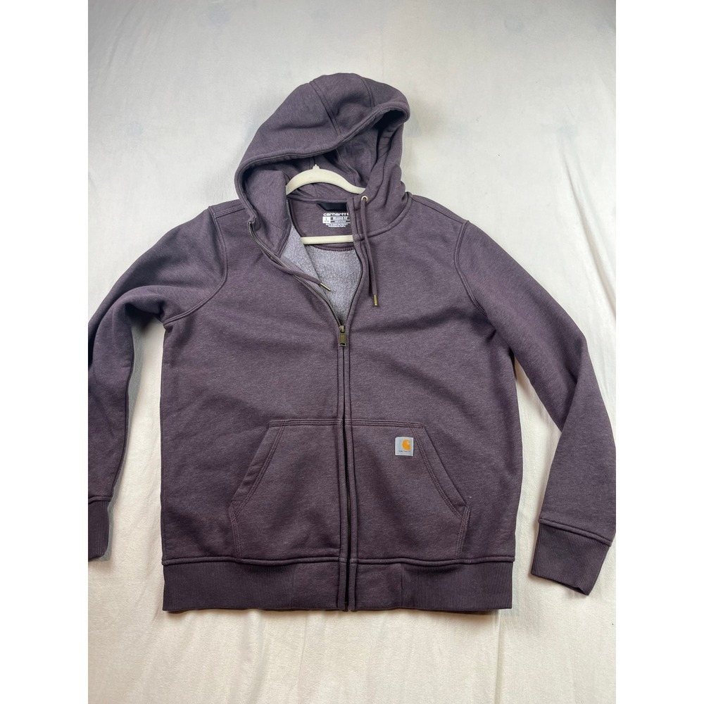 Carhartt Relaxed Fit Full Zip Hoodie Purple Fleece Lined Sweatshirt Large 12-14